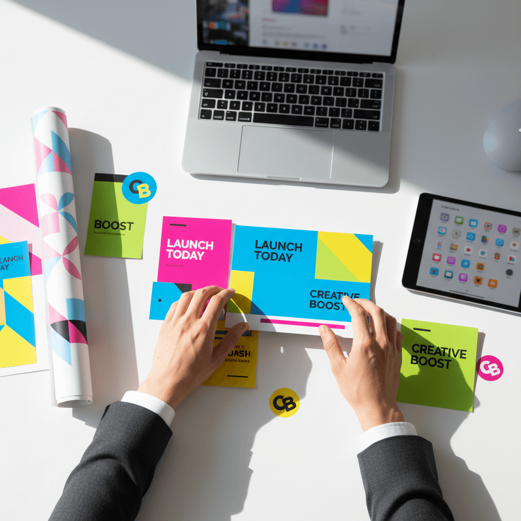 Designer arranging brand campaign materials